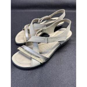Ecco Felicia Wedge Slingback Strappy Sandals Tan Gray Leather Womens Sz 37